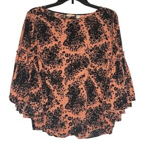 Hinge Boho Black Melon Floral Blouse M Tiered Bell Sleeve Viscose Peasant Top